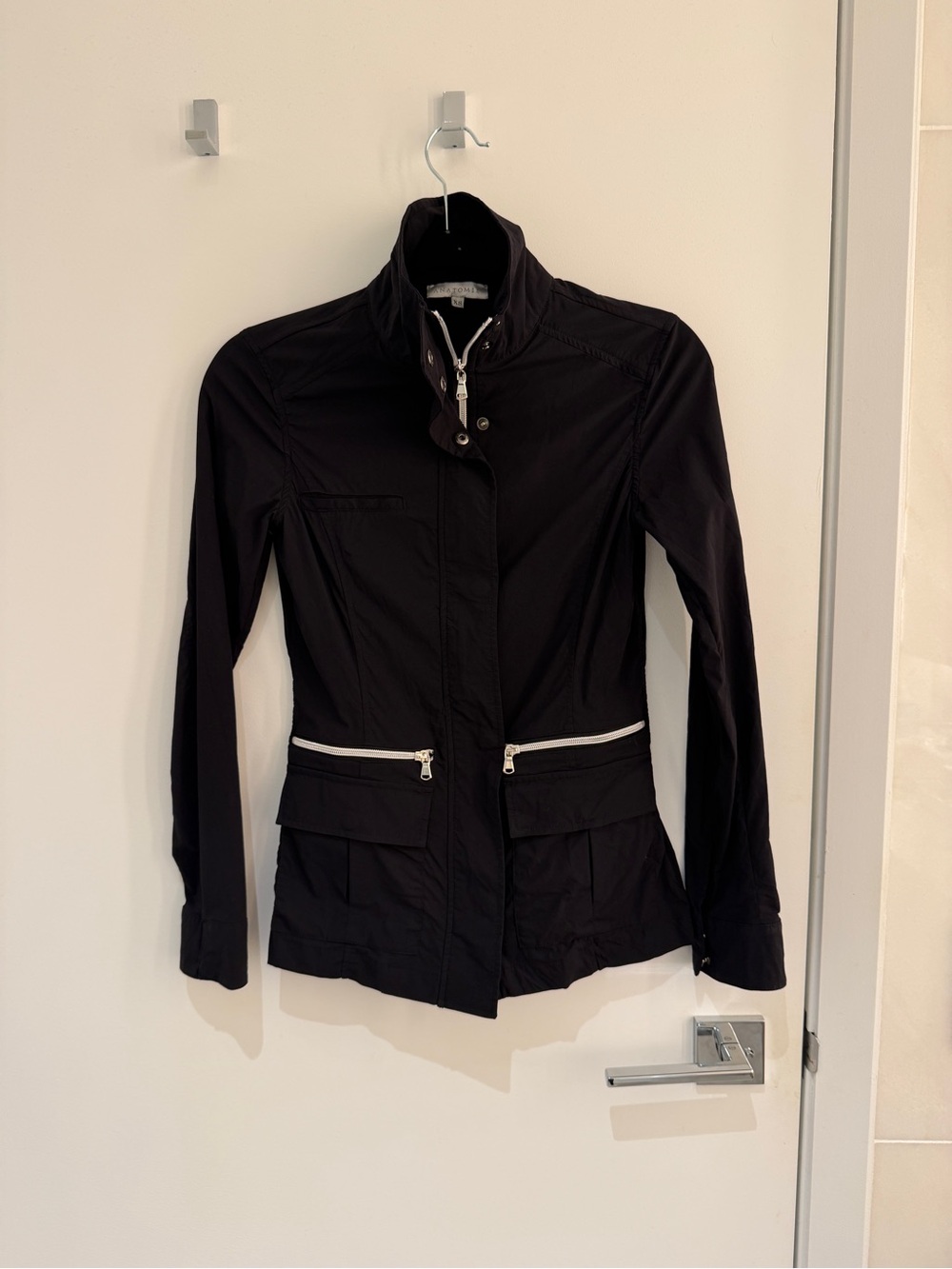 Anatomie Black Lightweight Utility Jacket with White Zipper Accents